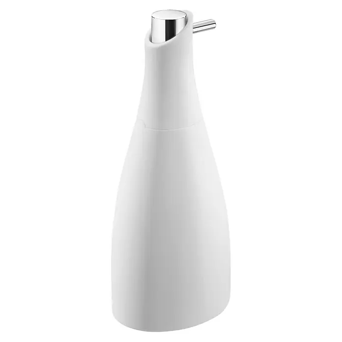 Cosmic Saku Dispensador de jabón - L x An x Al: 8 x 7 x 19 cm, Plástico, Blanco - Moderno dispensador de jabón blanco con detalles cromados. Diseño elegante para baño o cocina, práctico y con estilo.