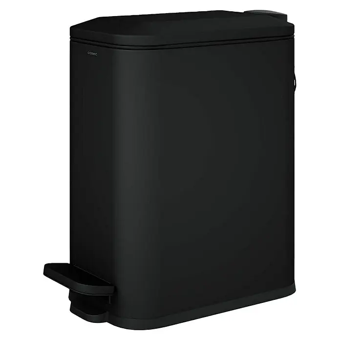Cosmic Cubo de basura de baño Essentials Slim - 5 l, Metal, Negro - Elegante cubo de basura negro con pedal. Perfecto para cocina o baño, ofrece una solución elegante y sin manos para la eliminación de residuos.