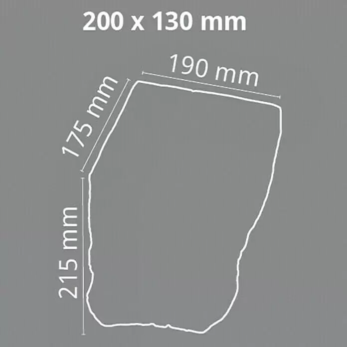 Dekoelement - Konsole, Dunkelbraun, 17,5 x 19 x 21,5 cm - Umriss eines unregelmäßig geformten Pflastersteins mit Maßen: 190 mm, 175 mm, 215 mm und gesamt 200 x 130 mm.