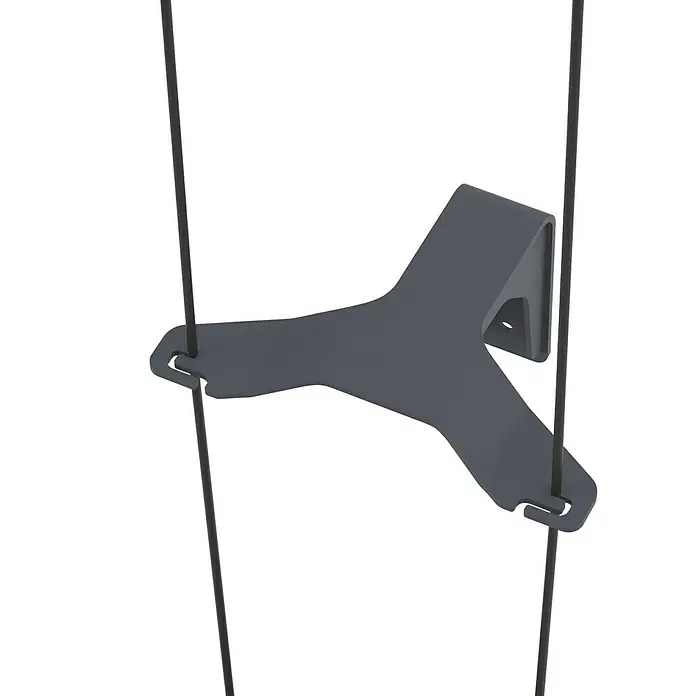 Gusta Garden Pflanzkasten Curt Cucumber - Außenmaß (L x B x H): 34,7 x 28,1 x 13,8 cm, Kunststoff, Blau, Rankhilfe - Eine Nahaufnahme einer grauen Kabelhalterung, die an zwei vertikalen Kabeln befestigt ist. Das Produkt hält die Kabel ordentlich zusammen.