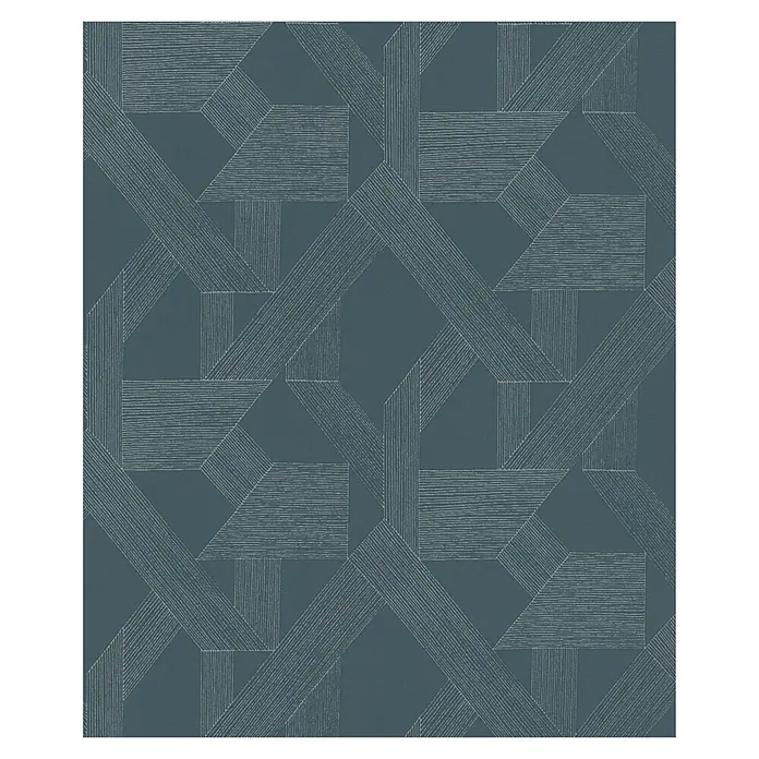 SCHÖNER WOHNEN-Kollektion Cosyliving Vliestapete LINES Grafik - Petrol-Silber, Grafisch, 10,05 x 0,53 m - Türkisblaue Tapete mit abstraktem geometrischem Muster aus verwobenen hellgrauen, strukturierten Linien.