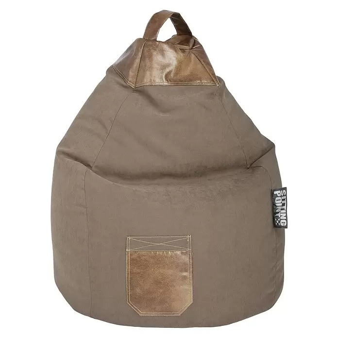 Sitting Point Sitzsack Beanbag Jamie - XXL, Braun, 100 % Polyester - Brauner Sitzsack aus Stoff mit Griff und Vordertasche in Vintage-Lederoptik.