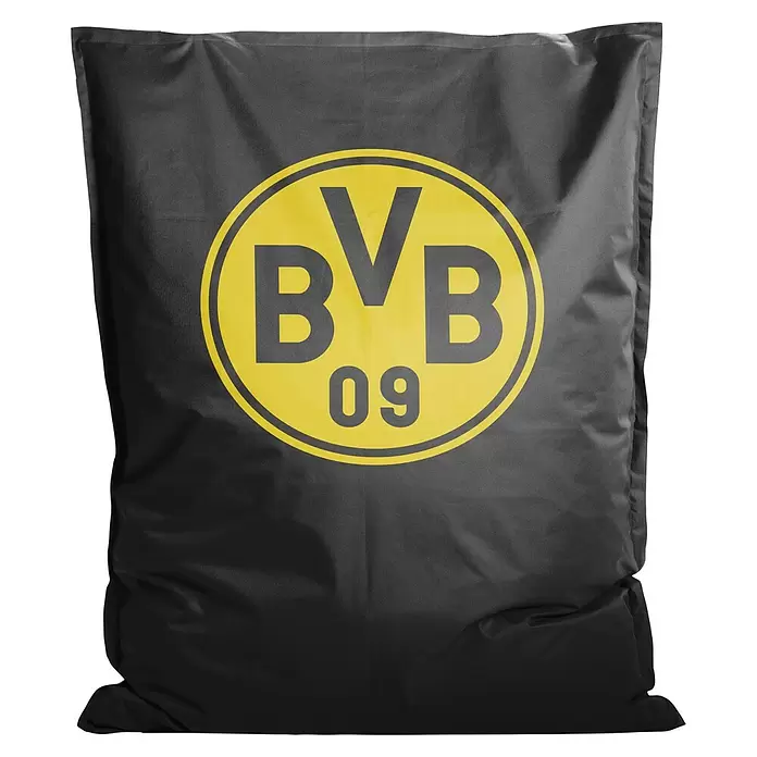 Sitting Point Sitzsack VIP Big Bag - 170 x 130 cm, BVB, 100 % Polyester - Schwarze Stofftasche mit gelbem und dunkelgrauem BVB 09 Logo auf der Vorderseite.