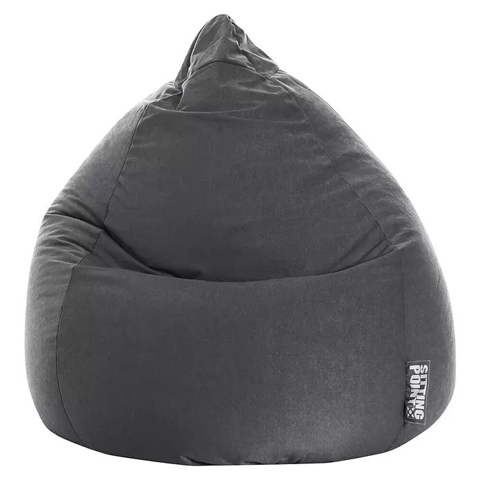 Sitting Point Sitzsack Beanbag Easy - XL, Anthrazit, 100 % Polyester - Dunkelgrauer Sitzsack aus Stoff mit Etikett.