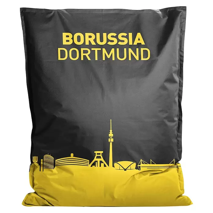 Sitting Point Sitzsack VIP Big Bag - 170 x 130 cm, BVB, 100 % Polyester - Schwarz-gelbes Borussia Dortmund Stoffkissen mit Stadtsilhouette.