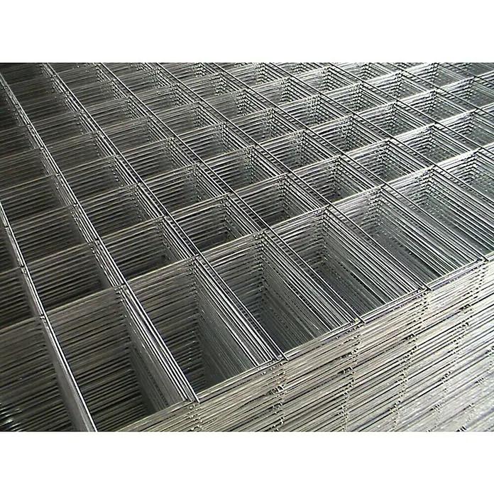 Malla metálica - L x Al: 2 x 1 m, 4 mm, Metal, Plateado - Primer plano de malla de alambre soldada galvanizada, utilizada para proyectos de construcción, cercas y refuerzo.