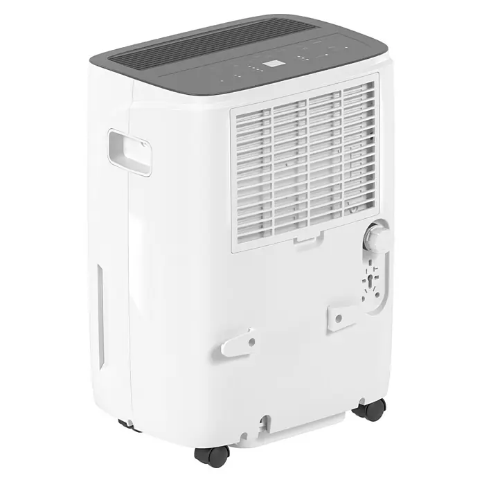Voltomat Luftentfeuchter - Entfeuchtungsleistung: 40 l/Tag, Weiß/Grau, 680 W, Raumvolumen: 200 m³ - Abgebildeter, tragbarer Luftentfeuchter in Weiß mit grauem Bedienfeld und Rollen für den einfachen Transport.