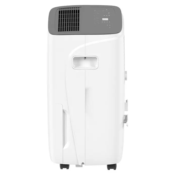 Voltomat Luftentfeuchter - Entfeuchtungsleistung: 40 l/Tag, Weiß/Grau, 680 W, Raumvolumen: 200 m³ - Seitenansicht eines weißen Luftentfeuchters mit grauer Oberseite, Bedienelementen und Griffmulde. Ideal zur Reduzierung der Luftfeuchtigkeit.