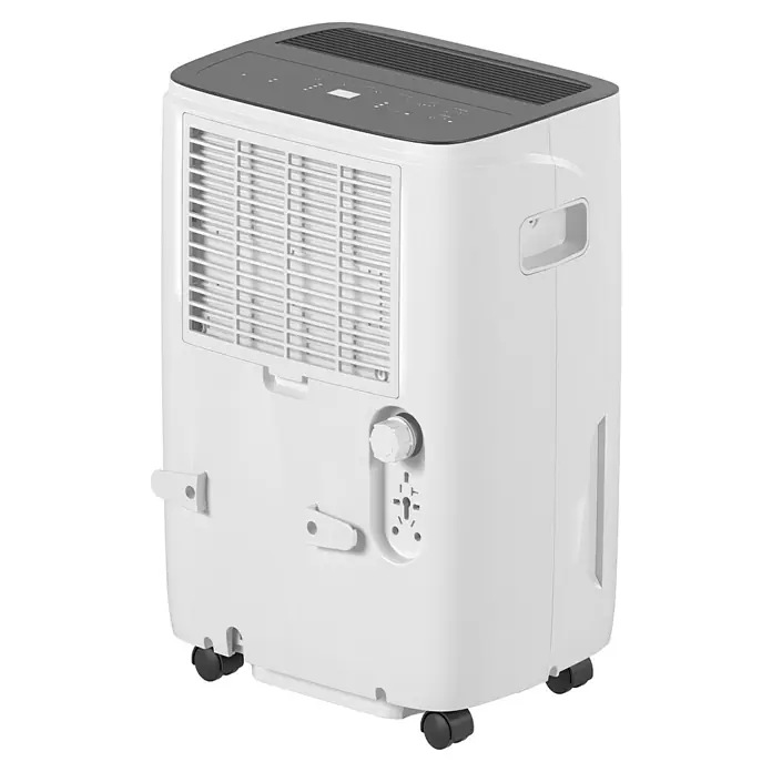 Voltomat Luftentfeuchter - Entfeuchtungsleistung: 60 l/Tag, Weiß/Grau, 900 W, Raumvolumen: 250 m³ - Abbildung eines tragbaren Luftentfeuchters in Weiß und Grau, der zur Reduzierung der Luftfeuchtigkeit in Innenräumen verwendet wird.