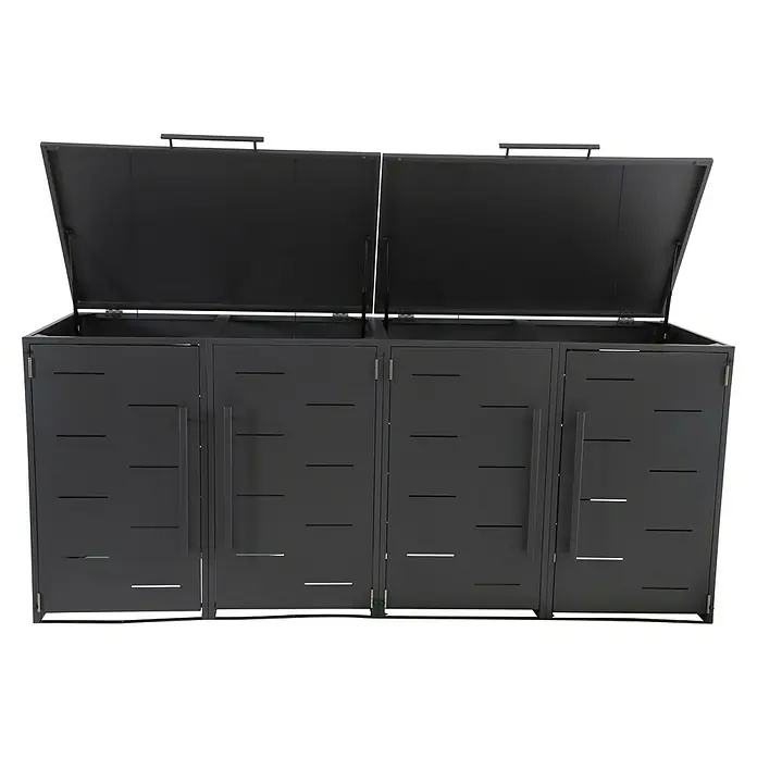Sunfun Mülltonnenbox - B x T: 268 x 81,5 cm, Anthrazit, Stahl, Geeignet für Anzahl Mülltonnen: 4 Stk. - Schwarze Mülltonnenbox für vier Mülltonnen mit aufklappbarem Deckel, bietet Schutz vor Wind und Wetter.
