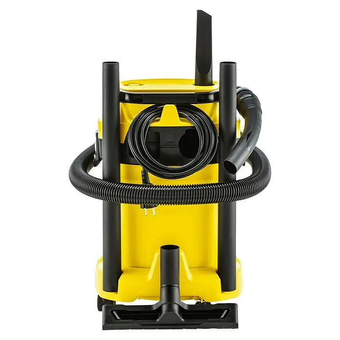 Kärcher Aspirador en seco y húmedo eléctrico WD 3 V-17/4/20 - 1.000 W, Volumen de recipiente: 17 l - Aspiradora amarilla con manguera negra y accesorios. Práctico dispositivo de limpieza para varias superficies.