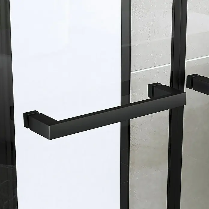 Aurlane Dampfdusche Relax Hammam - 90 x 115 x 215 cm, Schwarz/Weiß - Nahaufnahme eines modernen Duschgriffs in Schwarz. Das Design ist schlicht und elegant, passend zu einem modernen Badezimmer.