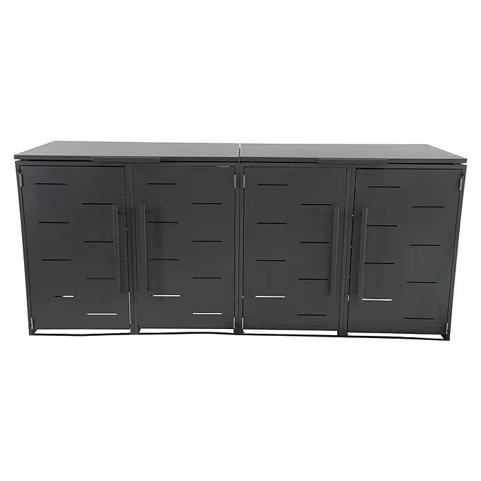 Sunfun Mülltonnenbox - B x T: 268 x 81,5 cm, Anthrazit, Stahl, Geeignet für Anzahl Mülltonnen: 4 Stk. - Modernes, anthrazitfarbenes Mülltonnenbox-Set mit horizontalen Schlitzen auf den Türen und langen, schlanken Griffen für stilvolle Müllaufbewahrung.