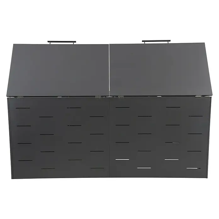 Sunfun Mülltonnenbox - B x T: 268 x 81,5 cm, Anthrazit, Stahl, Geeignet für Anzahl Mülltonnen: 4 Stk. - Doppelter, anthrazitfarbener Mülltonnenbox aus Metall mit Griffen und Schlitzen für gute Belüftung. Perfekt für die diskrete Müllentsorgung.