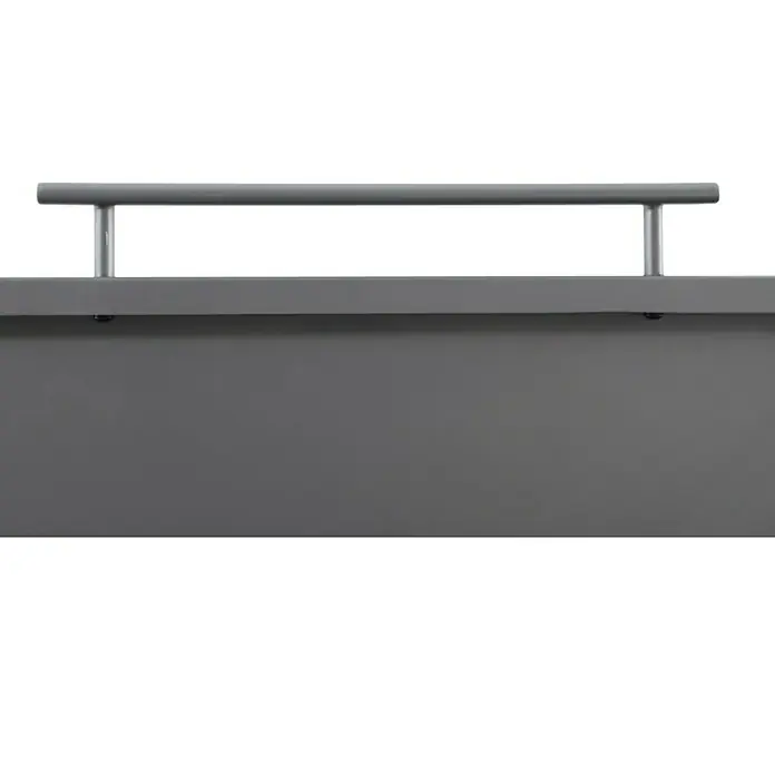 Sunfun Mülltonnenbox - B x T: 268 x 81,5 cm, Anthrazit, Stahl, Geeignet für Anzahl Mülltonnen: 4 Stk. - Nahaufnahme einer grauen Kommode mit einem silbernen Griff. Das schlichte Design und die minimalistische Ästhetik machen es vielseitig einsetzbar.