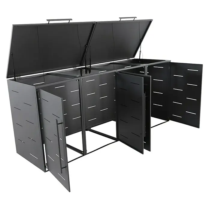 Sunfun Mülltonnenbox - B x T: 268 x 81,5 cm, Anthrazit, Stahl, Geeignet für Anzahl Mülltonnen: 4 Stk. - Grauer Mülltonnenbox-Schrank für die stilvolle Müllentsorgung. Wetterfest und langlebig, perfekte Lösung für saubere Außenbereiche.