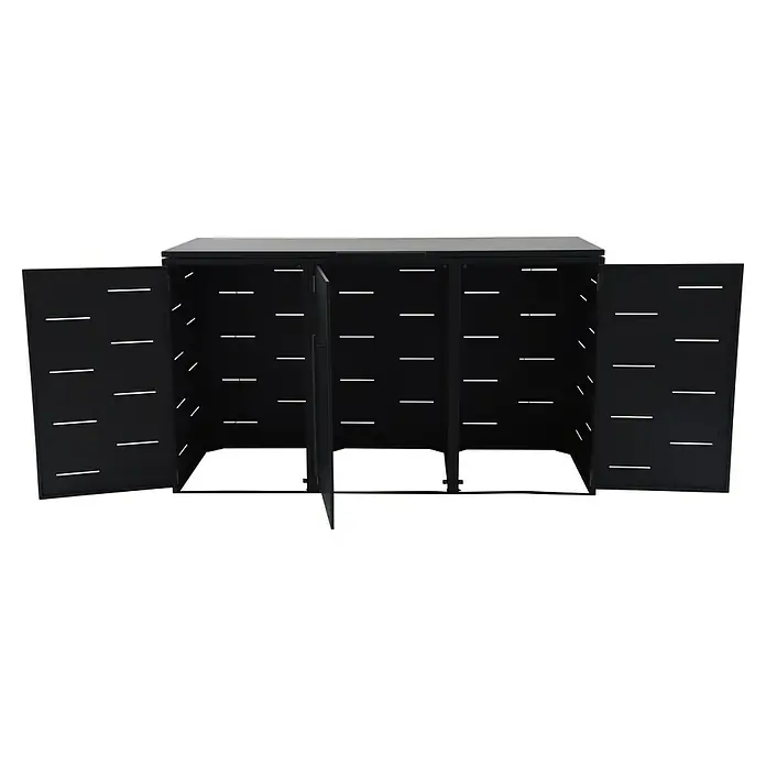 Sunfun Mülltonnenbox - B x T: 201 x 81,5 cm, Anthrazit, Stahl, Geeignet für Anzahl Mülltonnen: 3 Stk. - Schwarzer Mülltonnenbox für drei Tonnen mit offenen Türen. Ideal zur Aufbewahrung und zum Schutz Ihrer Mülltonnen vor Wind und Wetter.