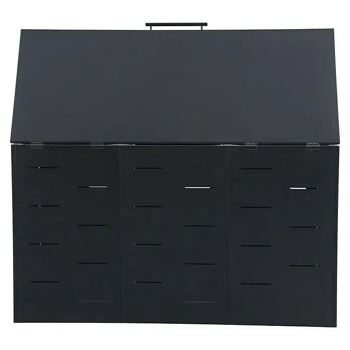 Sunfun Mülltonnenbox - B x T: 201 x 81,5 cm, Anthrazit, Stahl, Geeignet für Anzahl Mülltonnen: 3 Stk. - Schwarze Gartenbox mit geöffnetem Deckel und horizontalen Schlitzen bietet viel Stauraum für Outdoor-Zubehör. Solide Konstruktion.
