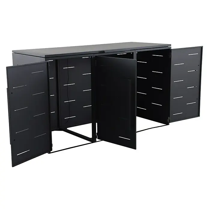 Sunfun Mülltonnenbox - B x T: 201 x 81,5 cm, Anthrazit, Stahl, Geeignet für Anzahl Mülltonnen: 3 Stk. - Schwarzer Mehrzweckschrank mit offenen Türen, ideal für Aufbewahrung und Organisation in modernem Design.