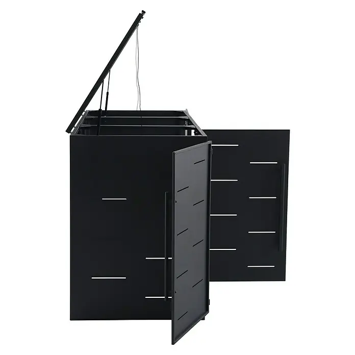 Sunfun Mülltonnenbox - B x T: 201 x 81,5 cm, Anthrazit, Stahl, Geeignet für Anzahl Mülltonnen: 3 Stk. - Schwarzer Holzlager-Metallschrank mit mehreren Fächern für eine ordentliche und sichere Aufbewahrung von Holzscheiten.