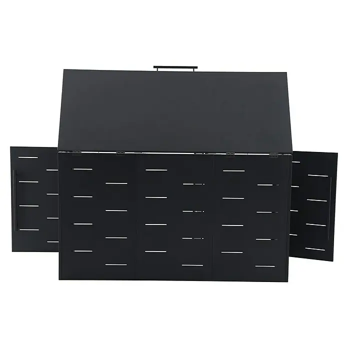 Sunfun Mülltonnenbox - B x T: 201 x 81,5 cm, Anthrazit, Stahl, Geeignet für Anzahl Mülltonnen: 3 Stk. - Die geöffnete, schwarze Komposttonne mit Deckel bietet eine große Kapazität für Gartenabfälle. Ideal für umweltbewusste Gärtner.