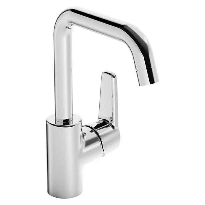 Hansa Polo Waschtischarmatur - Ohne Zugstange, Chrom, Glänzend, Schwenkbar - Glänzender Chrom-Wasserhahn mit eckigem Design, ideal für moderne Badezimmer. Das elegante Aussehen macht ihn zum Blickfang.