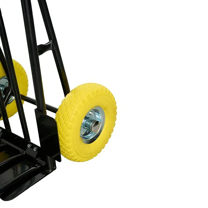 Sackkarre - Stahl, Traglast: 250 kg - Nahaufnahme einer robusten Sackkarre mit gelben Rädern und schwarzem Rahmen, ideal für den Transport schwerer Lasten.