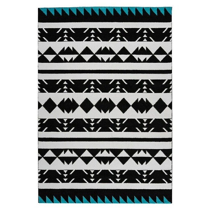 Kayoom Kurzflorteppich (Schwarz/Weiß/Blau, 150 x 80 cm)