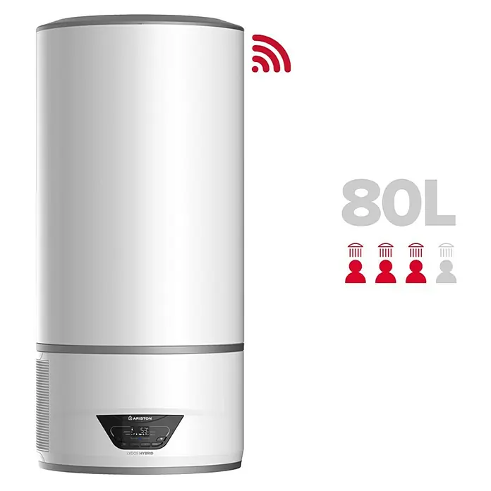 Ariston Aerotermo Lydos Hybrid Wifi - 80 l, 1.200 W - Imagen del producto de un calentador de agua Ariston LYDOS HYBRID con capacidad de 80 litros y función WiFi, para agua caliente sanitaria eficiente.