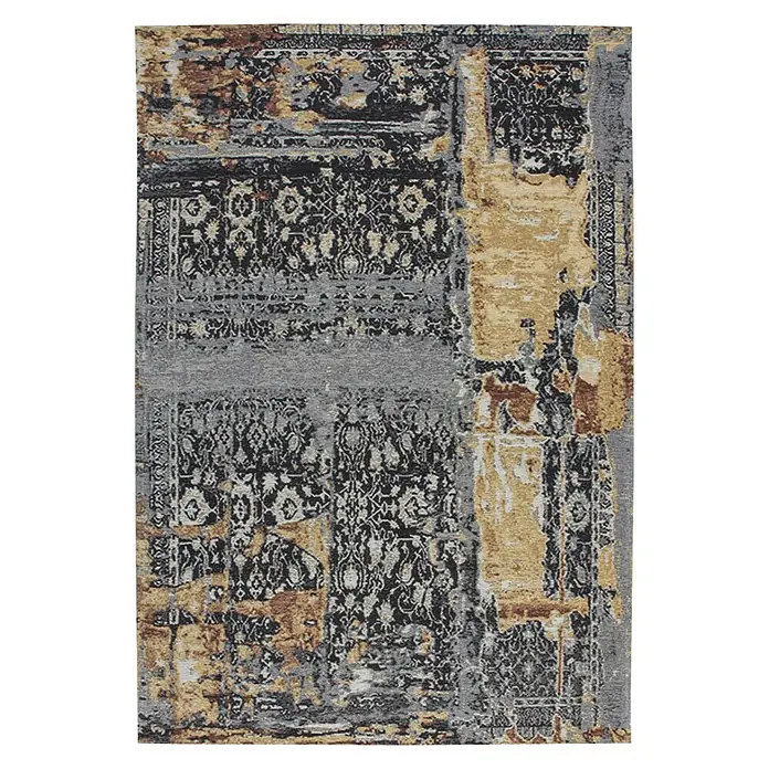 Kayoom Flachgewebeteppich Blaze - Grau/Braun, 150 x 75 cm, 74 % Polyester - Moderner Teppich mit abstraktem Muster in Grau-, Gold- und Schwarztönen, ideal für ein stilvolles Wohnambiente.