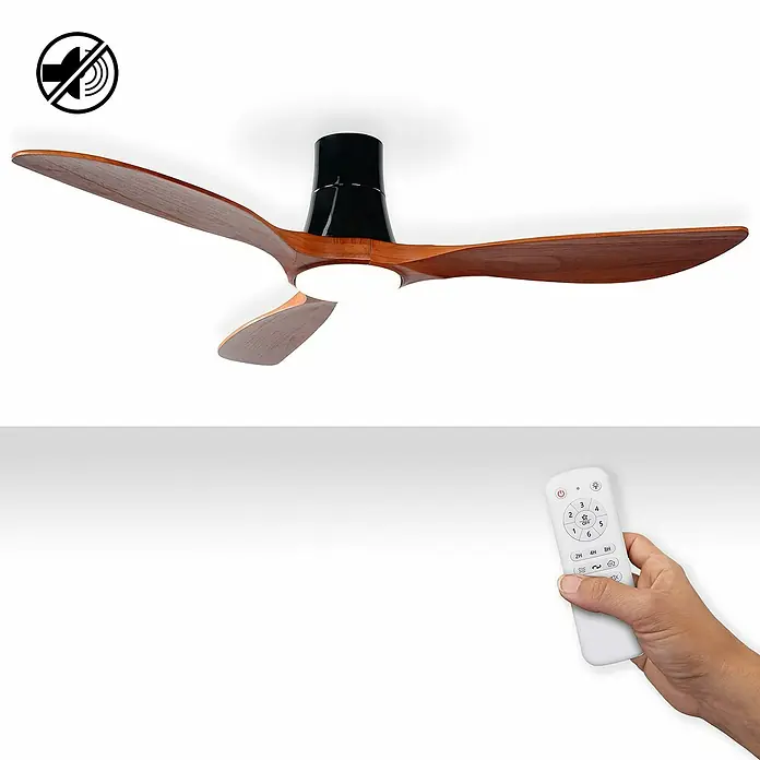 HJM Ventilador de techo VT531 - Madera, 137 cm, 55 W, Blanco frío - Ventilador de techo moderno con aspas de madera y control remoto para ajustar fácilmente la luz y la ventilación.