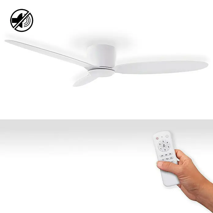 HJM Ventilador de techo VT555 - Blanco, 132 cm, 39 W - Ventilador de techo de tres aspas con mando a distancia para un control cómodo del ventilador silencioso.