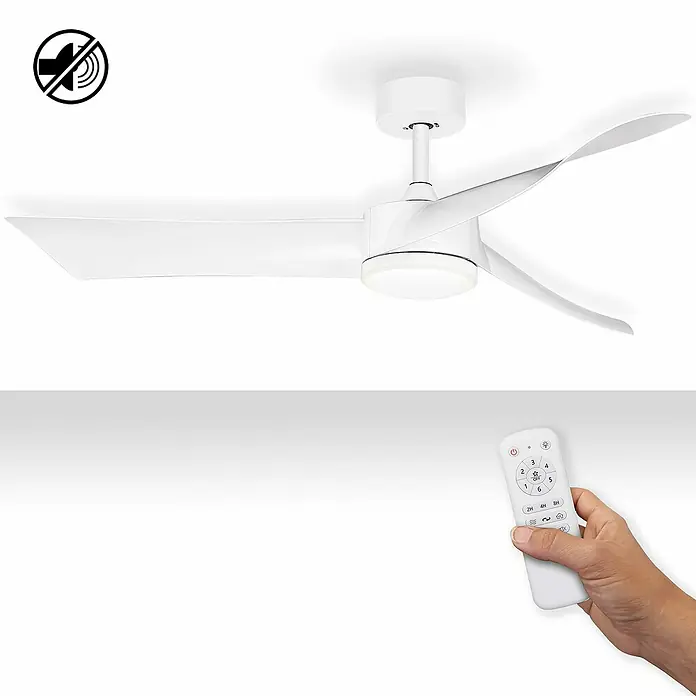 HJM Ventilador de techo VT524 - Blanco, 132 cm, 55 W, Blanco frío - Un ventilador de techo blanco de tres aspas con mando a distancia. Su funcionamiento silencioso garantiza una refrigeración.