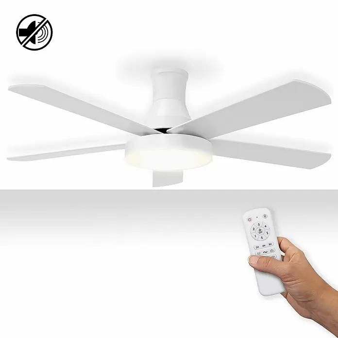 HJM Ventilador de techo VT562 - Blanco, 132 cm, 65 W, Blanco neutro - Ventilador de techo con mando a distancia. El moderno ventilador es blanco y cuenta con iluminación integrada controlada por el mando.