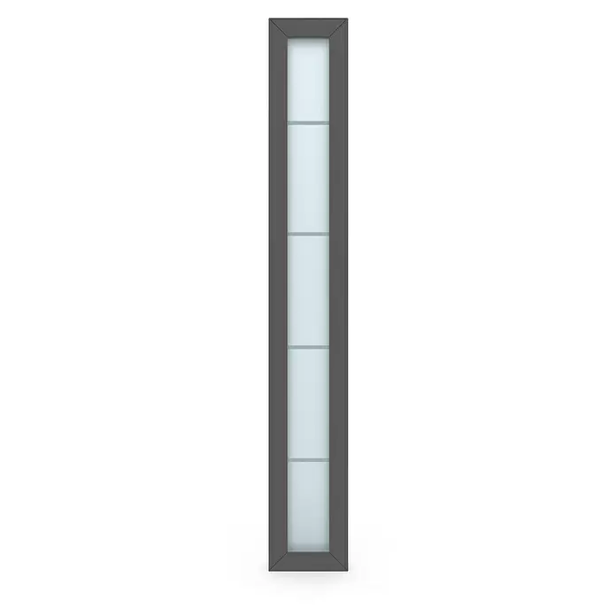 Gerda Seitenteil Thermo Prime - 30 x 210 cm, Anthrazitgrau, Sandgestrahlt mit 4 Klarstreifen - Hohes, schmales, dunkelgrau gerahmtes Lichtpaneel mit mehreren Milchglas-Segmenten.