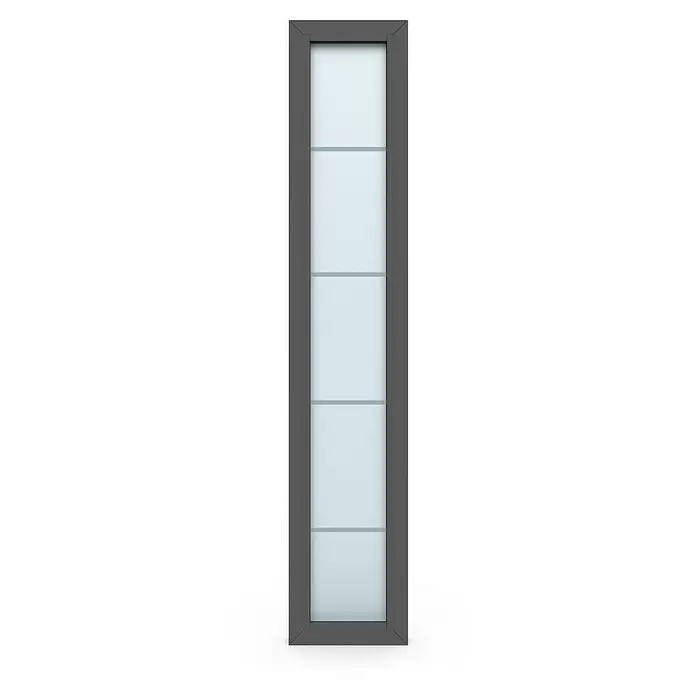 Gerda Seitenteil Thermo Prime - 40 x 210 cm, Anthrazitgrau, Sandgestrahlt mit 4 Klarstreifen - Hohes, schmales dunkelgraues Fenster mit mehreren hellen Glaseinsätzen.