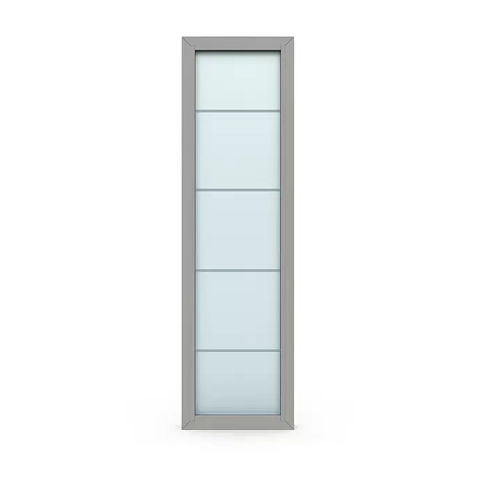 Gerda Seitenteil Thermo Prime - 60 x 210 cm, Grau, Sandgestrahlt mit 4 Klarstreifen - Vertikales graues Fenster mit fünf Milchglasscheiben.