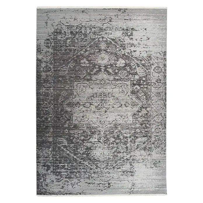 Kayoom Kurzflorteppich Baroque III - Anthrazit, 170 x 120 cm, 100 % Polyester - Grauer Teppich mit abstraktem Muster, ideal für moderne Wohnräume. Strapazierfähiges Material sorgt für Langlebigkeit.