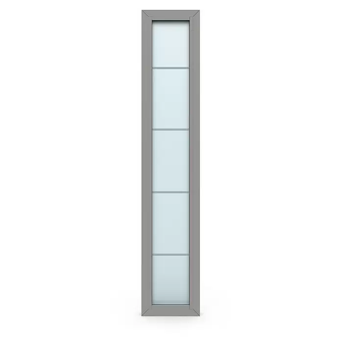 Gerda Seitenteil Thermo Prime - 40 x 210 cm, Grau, Sandgestrahlt mit 4 Klarstreifen - Hohes, schmales Fenster mit grauem Rahmen und vier Scheiben aus Milchglas.