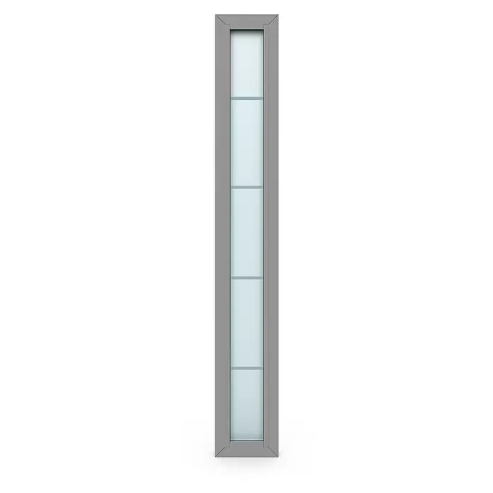 Gerda Seitenteil Thermo Prime - 30 x 210 cm, Grau, Sandgestrahlt mit 4 Klarstreifen - Hohes, schmales Fenster mit grauem Rahmen und Milchglasscheiben.