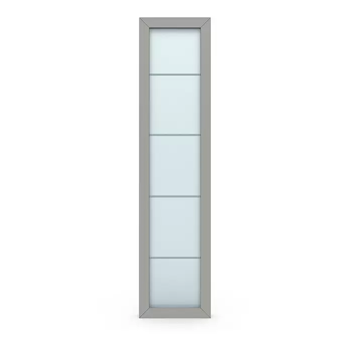 Gerda Seitenteil Thermo Prime - 50 x 210 cm, Grau, Sandgestrahlt mit 4 Klarstreifen - Hohes, schmales grau gerahmtes Seitenfenster mit fünf hellblauen Mattglasscheiben.