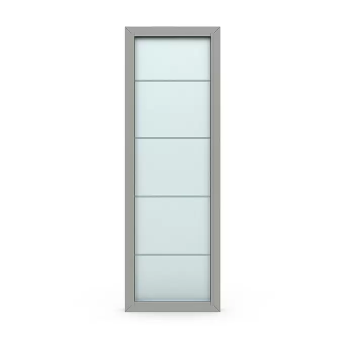 Gerda Seitenteil Thermo Prime - 70 x 210 cm, Grau, Sandgestrahlt mit 4 Klarstreifen - Graue Innentür mit fünf Milchglasscheiben.