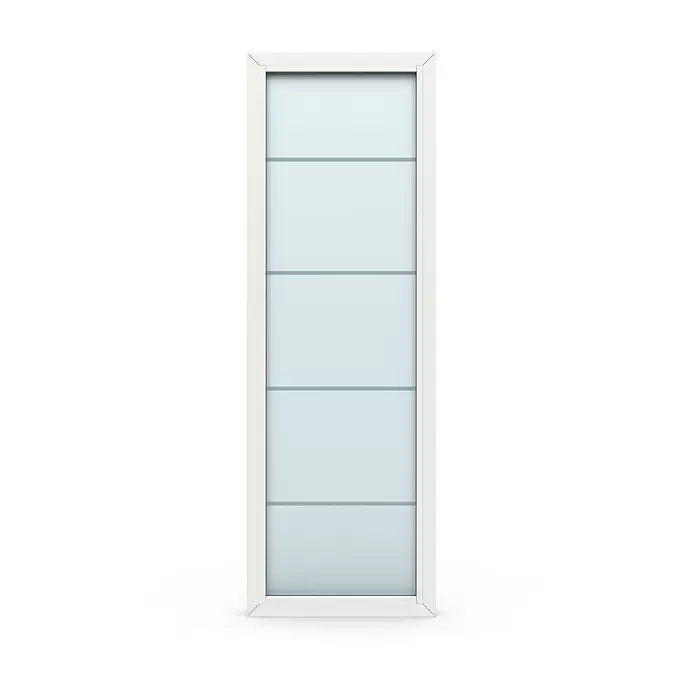 Gerda Seitenteil Thermo Prime - 70 x 210 cm, Weiß, Sandgestrahlt mit 4 Klarstreifen - Weißgerahmte Türplatte mit fünf Milchglasscheiben.