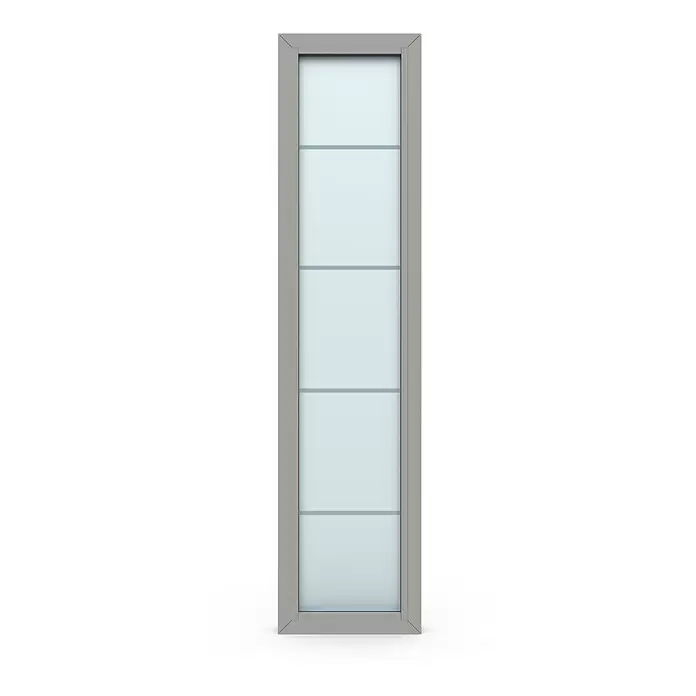 Gerda Seitenteil Thermo Prime - 50 x 210 cm, Grau, Sandgestrahlt mit 4 Klarstreifen - Schmalhohes Fenster mit grauem Rahmen und mehreren lichtdurchlässigen Glasscheiben.