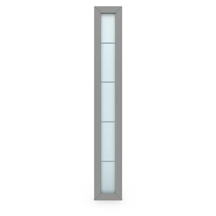Gerda Seitenteil Thermo Prime - 30 x 210 cm, Grau, Sandgestrahlt mit 4 Klarstreifen - Schmale graue Tür- oder Fensterplatte mit transluzentem Glas und internen horizontalen Teilern.