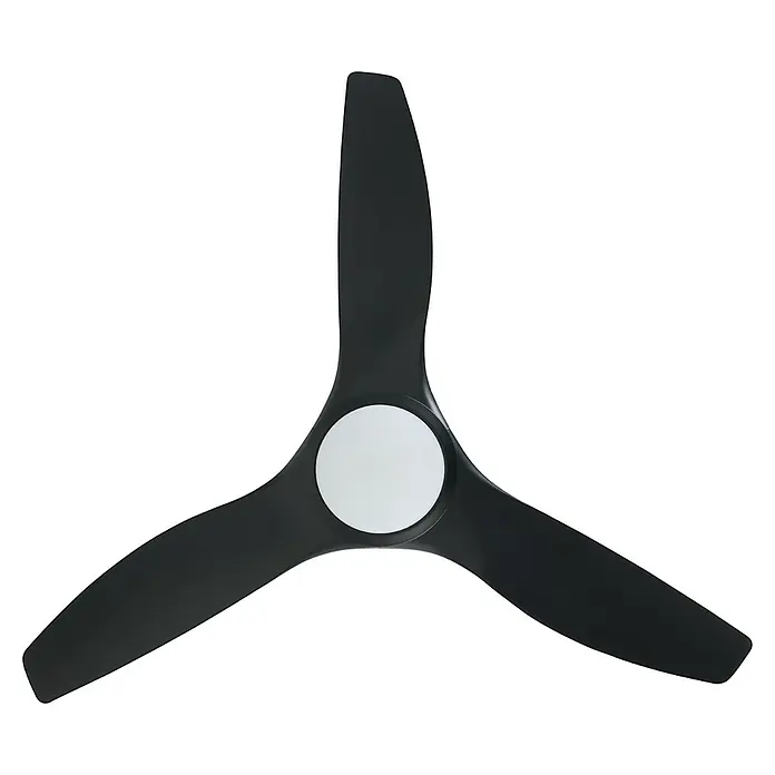 Deckenventilator mit LED-Beleuchtung Matteo - Schwarz-matt, 132 cm, 52 W - Ein Deckenventilator mit drei schwarzen Flügeln und einer runden, hellen Mitte. Sorgt für frische Luft und stilvolles Design im Raum.