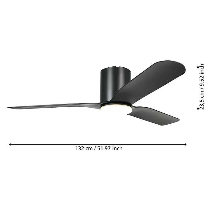 Voltomat Deckenventilator mit LED-Beleuchtung Mattia - Schwarz-matt, 132 cm, 60 W - Ein stilvoller Deckenventilator in Schwarz mit drei Flügeln und integrierter Beleuchtung, der für angenehme Kühlung und modernes Design sorgt.