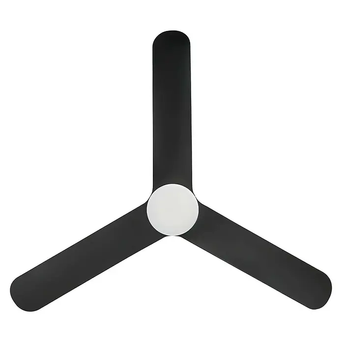 Voltomat Deckenventilator mit LED-Beleuchtung Mattia - Schwarz-matt, 132 cm, 60 W - Schwarzer Deckenventilator mit drei Flügeln und einer runden, weißen Lampe in der Mitte für eine moderne Beleuchtung.