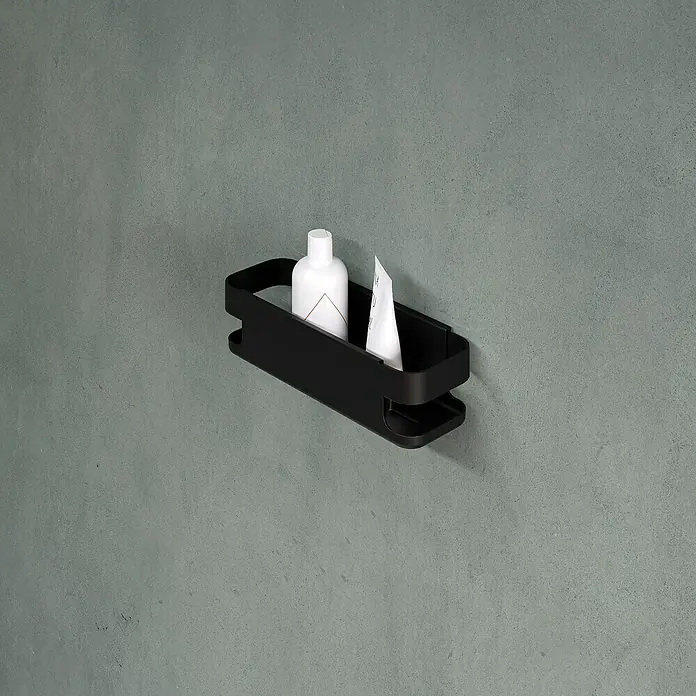 Cosmic Cesta de baño Line - 10,6 x 30 x 8 cm, Acero inoxidable, Negro - Estante de ducha negro con champú y crema, ideal para guardar artículos de tocador y organizar el espacio del baño.