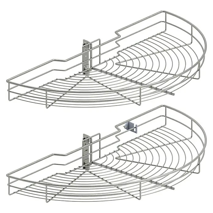 Bandeja de almacenaje giratoria 180º - Cromo, 2 pzs. - Dos estantes giratorios de alambre cromado para armarios esquineros, perfectos para la organización de la cocina.